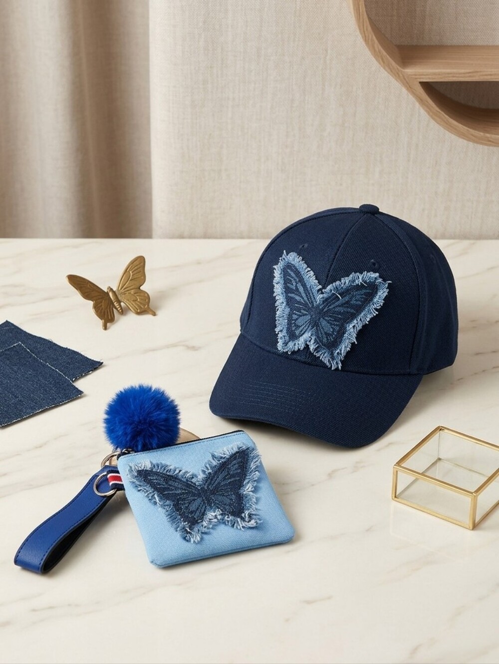 Baseball Cap & Wristlet Blue Butterfly